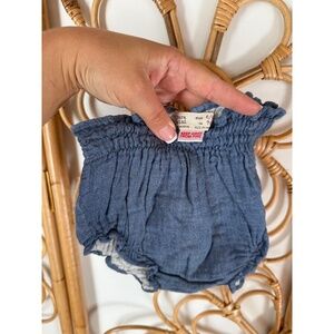 Zara Mini Baby Girls Bloomers Shorts Blue 6-9M Crinkled Elastic Waist